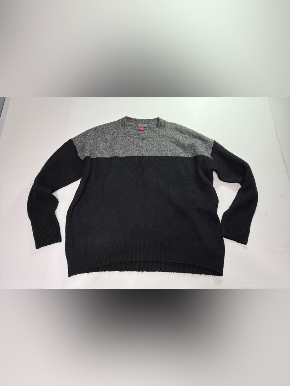 Vince Camuto Colorblock Sweater Black Gray Soft Fuzzy Knit Crewneck Small NWOT